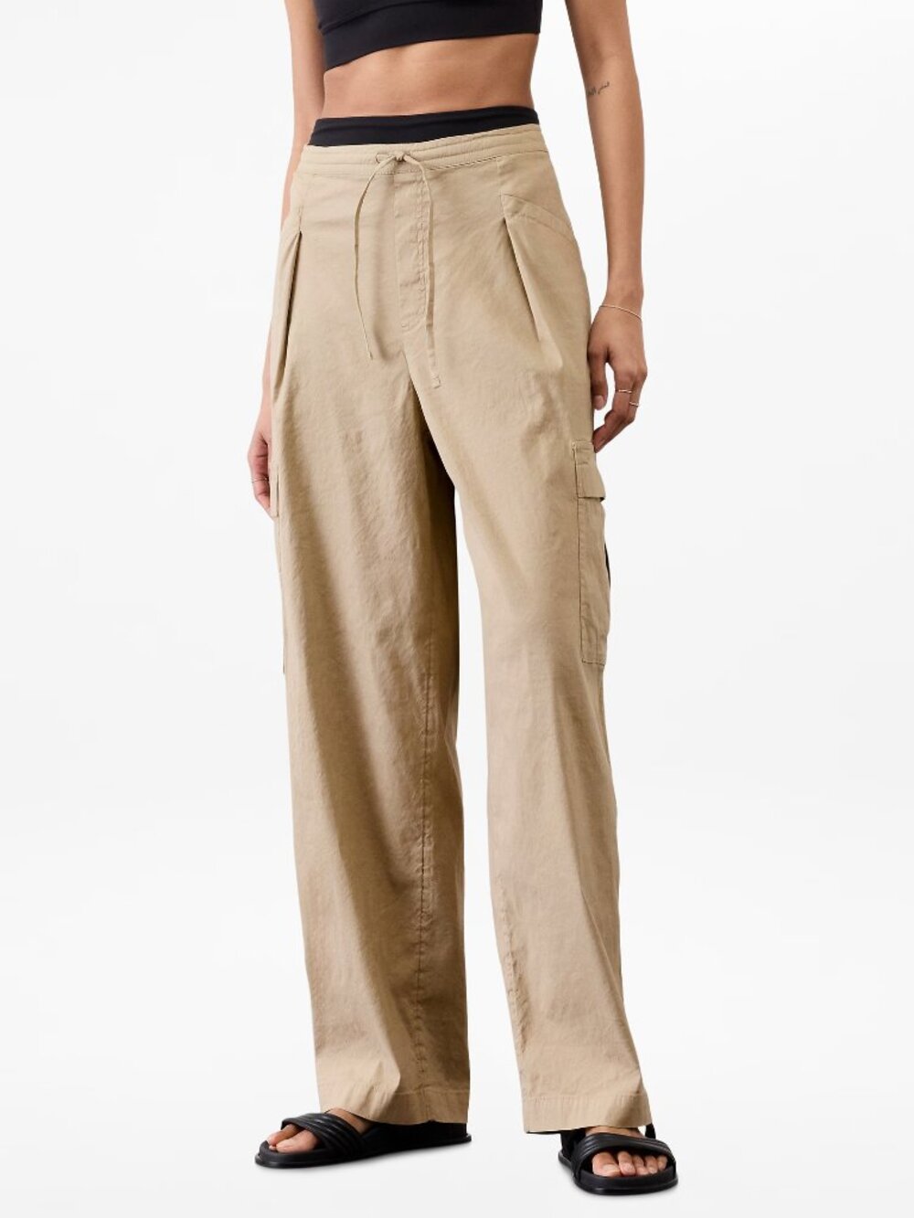 NEW Athleta Flax Tan Paradise Straight Leg Cargo Pants Drawstring Waist - Picture 5 of 12
